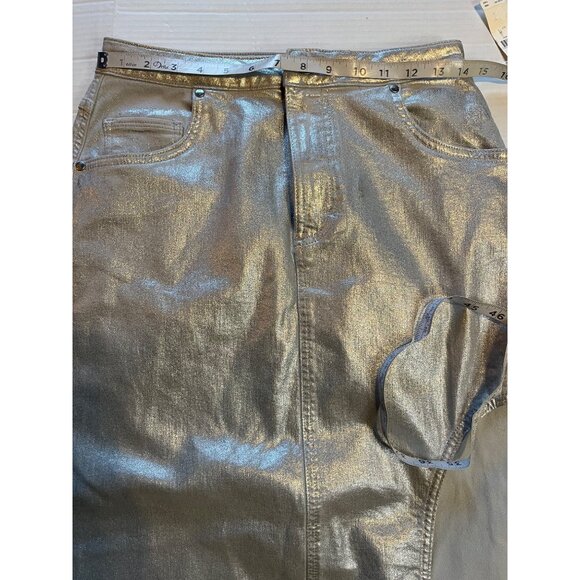 NWT-anthropologie Pilcro Silver Metallic silver Side-Slit Maxi Skirt Size M - Picture 10 of 15